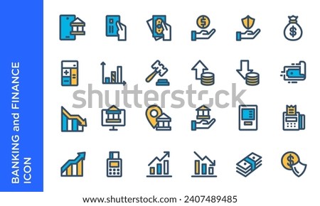 Banking and finance fill outlined icon set. Suitable for digital banking icon element.