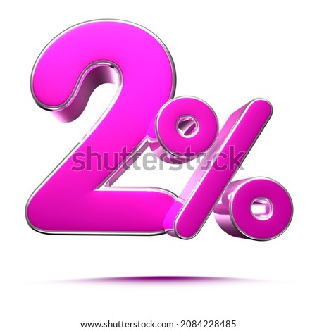 Pink 2 Percent 3d illustration Sign on White Background, Special Offer 2 percent Discount Tag, Sale Up to 2 Percent Off, share 2 percent,2 percent off storewide. With clipping path.
