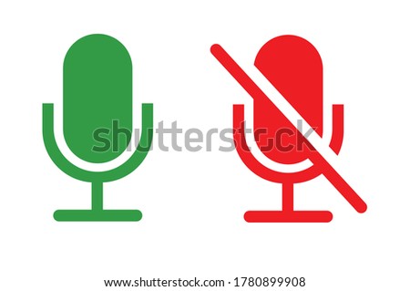 Mute and unmute audio microphone flat vector icons for video apps and websites. Can be used for Web, Mobile, Infographic and Print. EPS 10 Vector illustration. 