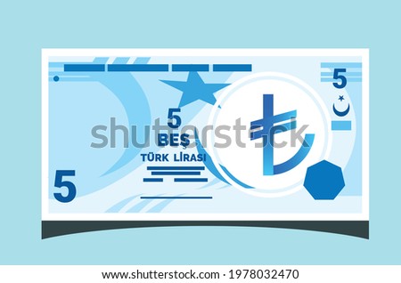 SK- 5 Turkish Lira Banknotes Paper Money Vector icon logo illustration and design. Turkey Business, Payment and Finance element. Can be used for web, mobile, infographic, and print.