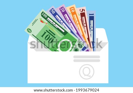 Guatemalan Quetzal Banknotes in Various Value Money Vector Icon in envelope. Guatemala currency, economy, investment, finance, and business element. Can be used for web, mobile, infographic and print.