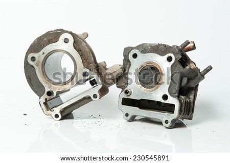 Motorcycle cylinder block with white background