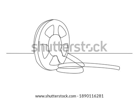 Continuous line drawing of retro old classic movie film reel. One single line art vintage film scene taker item concept design graphic vector illustration