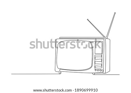 Continuous line drawing of retro old television. Single one line art of vintage tv. Vector illustration