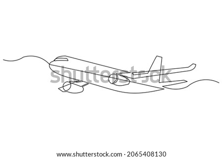 Continuous line drawing of flying airplane. Single one line art of jet plane aero modeling remote control. Vector illustration 