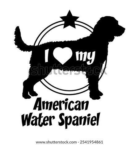 American Water Spaniel dog silhouette, i love my dog,  dog, dog breeds, logo, vector, silhouette, animal, illustration, icon, sign, black, pet,