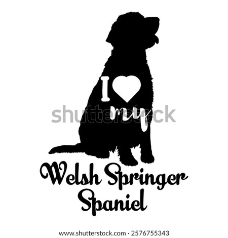  Welsh Springer Spaniel. dog silhouette, dog, dog breeds, logo, vector, silhouette, i love my dog, animal, illustration, icon, sign, design, black, symbol, pet, love