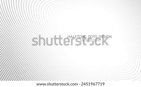 Abstract halftone gray dots gradient on white background, Curved twisted slanting design or circle lines pattern, Templates for business cards, brochures, posters, covers.