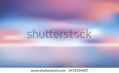 Out of focus sky in pink and blue tones, blurred pattern background, beautiful reflections on the water surface of the sea or river, banner elements, posters, travel business brochures, beauty treatme