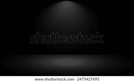 Black studio background with lights shining on the floor, black wall room with spotlights, edited illustration used for product display.