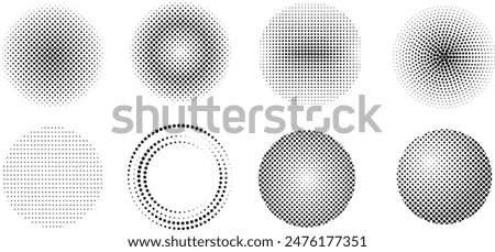 Set the points to create an abstract circle, black dots arranged in geometric rows. Vector illustration