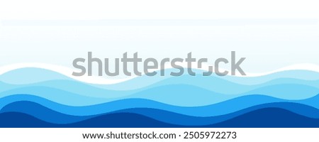 Blue gradient wave layer white background, wavy lines feeling of river, ocean or beach landscape with horizontal sky scene, abstract pattern template for cover, brochure, book, teaching.