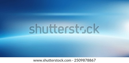 Blue white gradient studio background pattern. Abstract luxurious sparkling light. Shiny walls and floors. Flat metal. Curved lines and deep dimensions. Cool tones. Feeling sky and earth atmosphere.