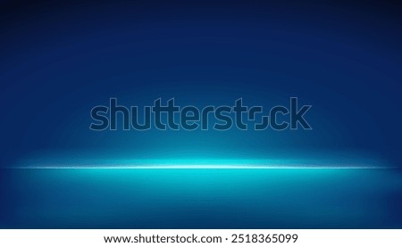 Studio dark blue green gradient background, neon light glowing bright floor and wall, empty room interior for display product in night tone and shiny surface for car, motorcycle, modern technology.