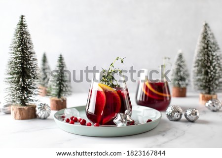 Similar – Image, Stock Photo Delicious red cocktail and barman tools on table