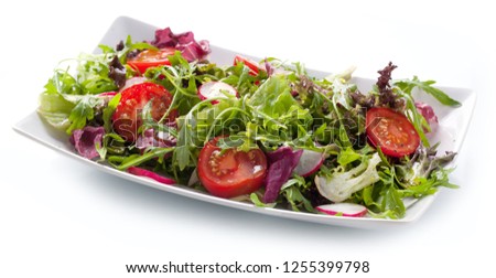 Green salat in a bowl on desk. Tomato, cheese and salad Imagine de stoc © 