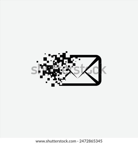 Black Digital Pixel Envelope Logo icon isolated on white background, Email message letter symbol vector.	