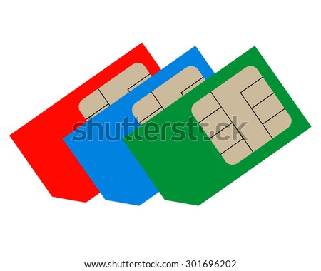 Three sim cards of different colors for mobile phones
