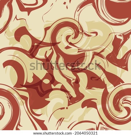 Ochre beige marbling seamless vector pattern background. Backdrop with swirling shapes and blends in brown and cream white. Scribbled curved elements design. Painterly repeat neutral, fall, winter Zdjęcia stock © 