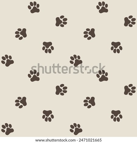 Dog paw seamless vector pattern background. Fun scattered neutral canine backdrop. Ecru beige animal repeat for doggie and pet products. Small elements all over print.