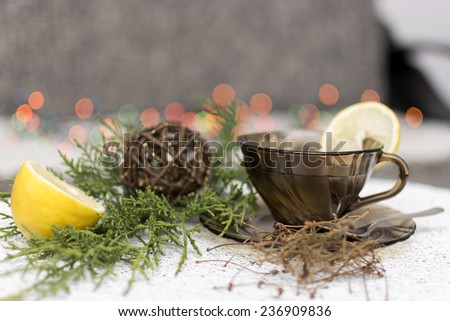 Christmas cherry stems tea with lemon
