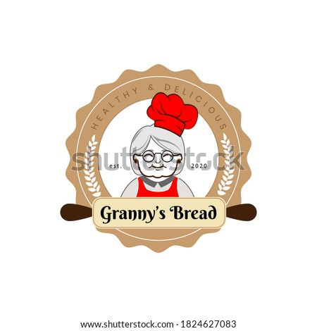 Granny's bread logo for cafe or home cooking restaurant. Pastry and bakery logotype. Vintage Retro Bakery Shop Label Sticker Logo design vector