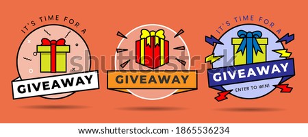 Giveaway winner vintage badge design set. 
giveaways post and winner reward in contest,
Gift box vector illustration with modern typography text style.
