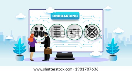 Onboarding Process Business concept. Onboarding Concept With icons. Cartoon Vector People Illustration Stockfoto © 