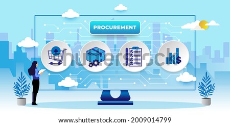 Procurement Process of Purchasing Goods, Procurement Management Industry concept With icons. Cartoon Vector People Illustration Stockfoto © 