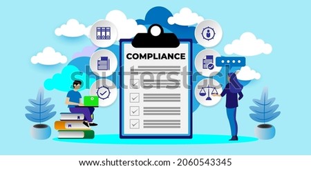 Compliance Rules, Compliance Standard Regulation Balance Business concept With icons. Cartoon Vector People Illustration