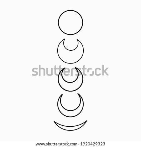 Five moon phases poster on white background isolated. moon outline creative trendy design simple minimalist style witchcraft rituals phases of moon yoga practice islam