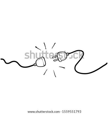 Electric Plug and Socket unplug outline design vector. 404 error background web banner, Electric wire shock, disconnection, loss of connect. with hand drawn doodle style vector