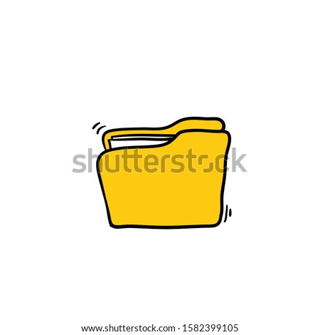 open folder icon. Folder with documents on white background with hand drawn doodle cartoon line art style