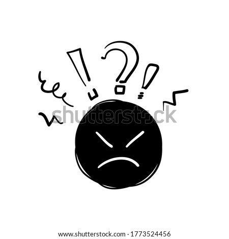 hand drawn Negative thinking, bad experience feedback, unhappy client, difficult customer, poor service quality, angry  face, mad emoticon sticker, hate and furious, doodle vector