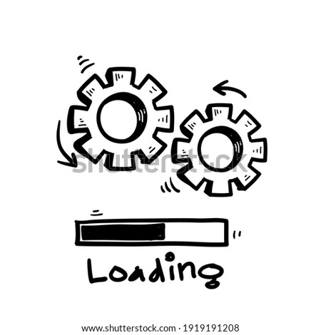 hand drawn doodle loading bar icon with gears illustration isolated