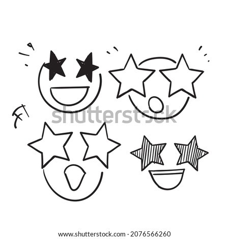 hand drawn doodle starry eye face icon illustration symbol for exited reaction