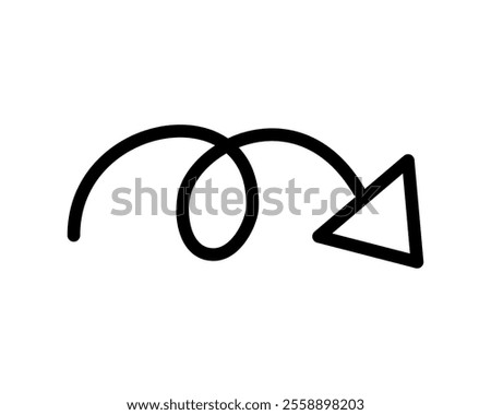 swirl line arrow pointing to the right down isolated vector icon