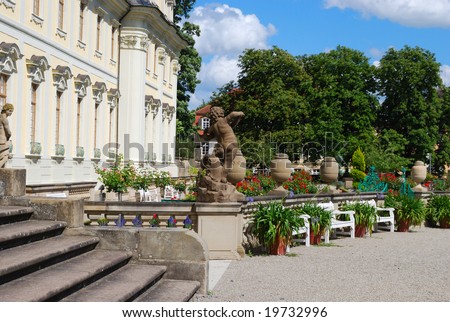 Royal garden and statues. view. Baden-Wurttemberg, Ludwigsburg, South Germany