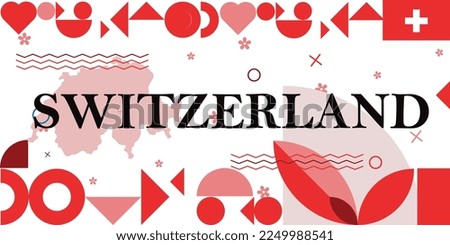Switzerland vector illustration. Happy independence day anniversary celebration banner. Symbols, patterns and national flag.
