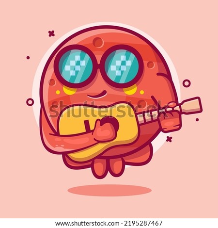 cool Mars planet character mascot playing guitar isolated cartoon in flat style design