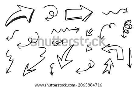 doodle design elements. hand drawn arrows isolated on white background. Vector illustration.