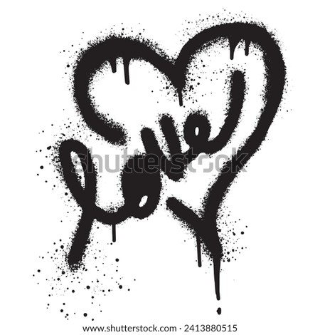 Graffiti Heart icon Sprayed with spray paint with love text isolated on white background