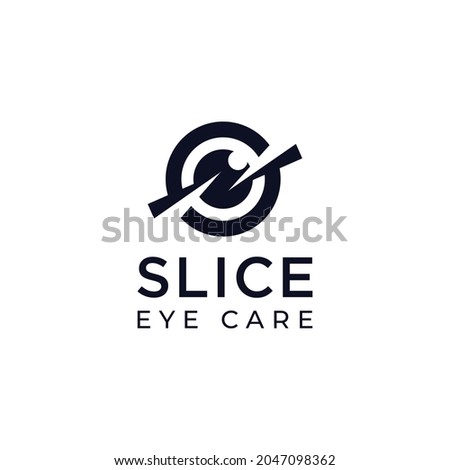 slice eye care logo, dynamic eyeball style with simple slice vector