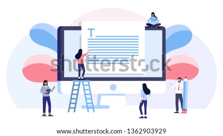 group of student study online education about storytelling, copywriting, seo, vector illustration concept, can be use for, landing page, template, ui, web, mobile app, poster, banner, flyer