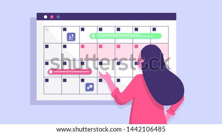 A young woman marks the date of menstruation in the online calendar. An app for tracking your menstrual cycle and birth control. Gynecology, ovulation, female health, hygiene protection, critical days