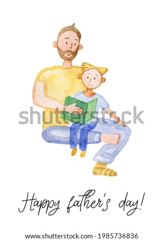 Father's Day greeting card watercolor by hand isolated characters