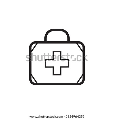 Medical suitcase logo icon. A bag of first aid supplies. Ambulance.
 icon editable stroke, sign, symbol outline line button isolated on white