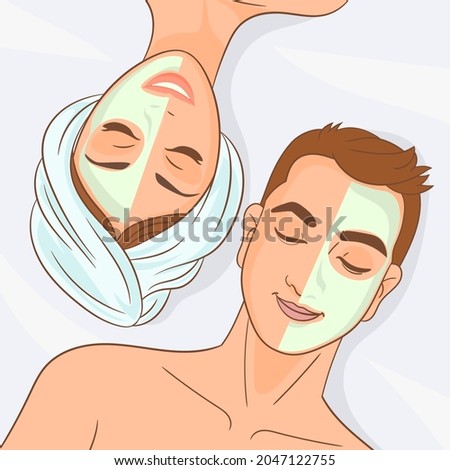 Man and woman in face masks relaxed in spa