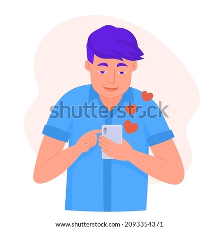 Man sending a love message from his phone