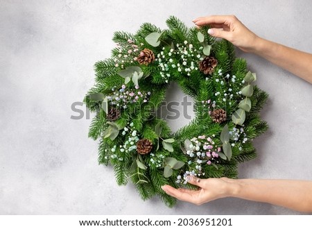 Similar – Image, Stock Photo Process of making christmas wreath